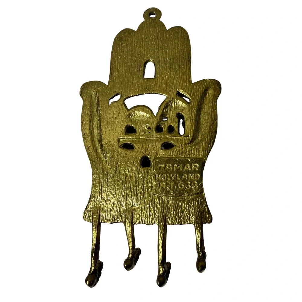 Tamar Holy Land Brass Hamsa Jerusalem Evil Eye Wall Hook Rack Vintage Israel